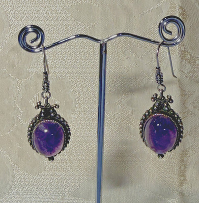 OPERA DIVA AMETHYST STERLINGSILBER OHRRINGE - 1 1/3'' LANGER CABOCHON STEIN 20 MM