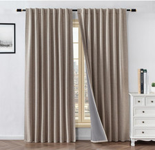 100 Blackout Curtains- 2 Panel Set Light Blocking 52W 108L in, Linen- New