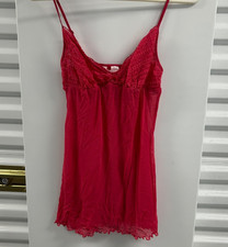 Vintage Y2K Victoria s Secret Pink Sheer Lace Cami Top Nylon Babydoll Size S