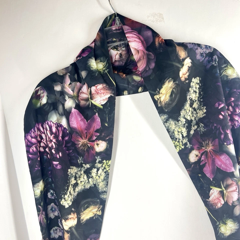 Ted Baker Realistic Floral Roses Silk Scarf Wrap Dark Academia Whimsigoth Shadow - Image 3 of 4