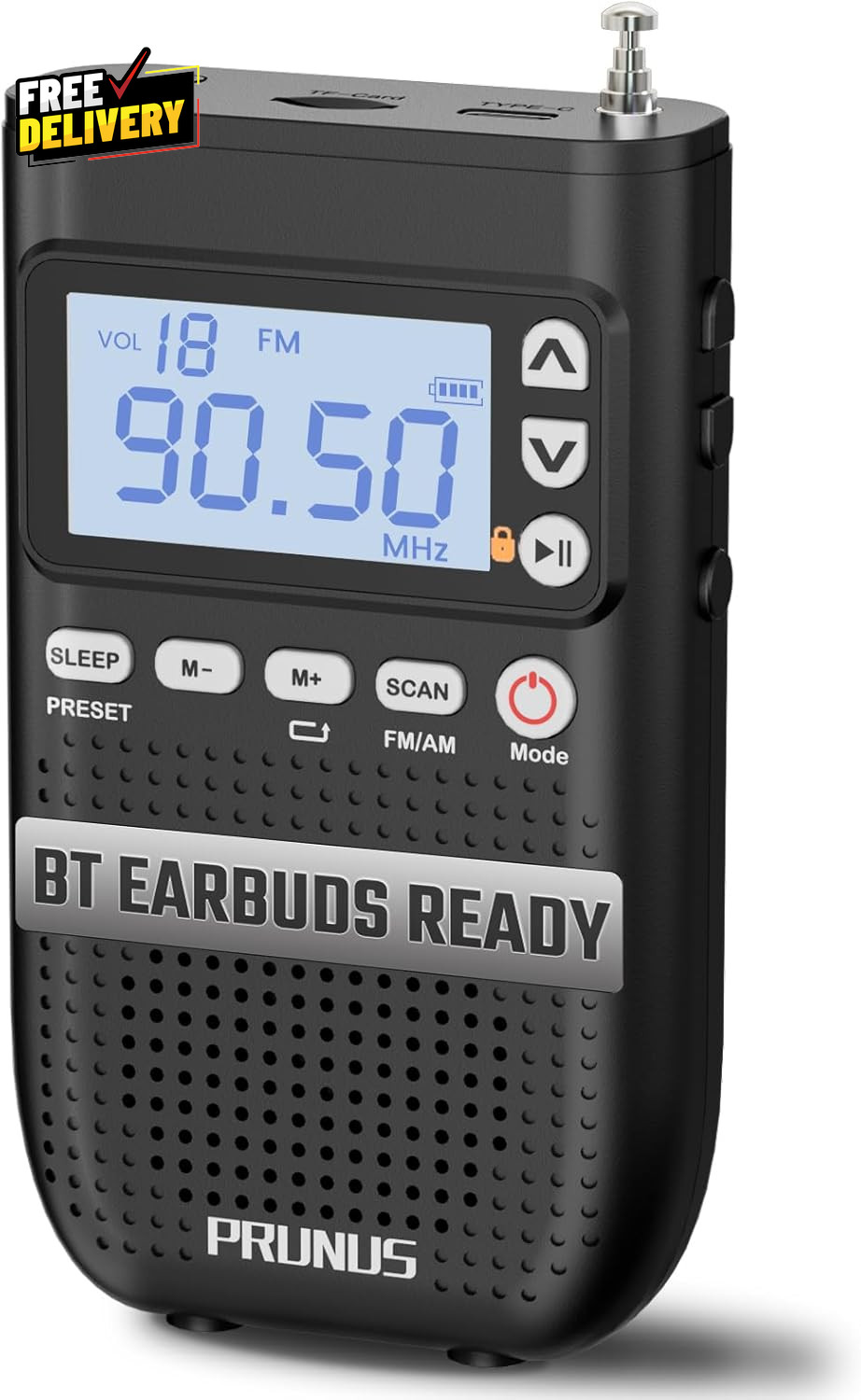 J618 Portable Radio AM FM Bluetooth Speaker 2000mAh Rechargeable Digital
