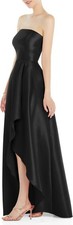 Alfred Sung Black Strapless Satin Gown maxi dress size 6 Reg NWOT
