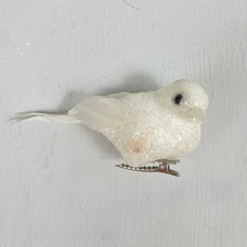 Christmas Ornament Bird White Glittery Clip on Avian Holiday Tree Decoration