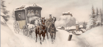 Postcard New Year Snow Scene Horse Drawn Carriage Artist A Sienhan Art De Vienne
