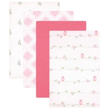 Luvable Friends Baby Girl Cotton Flannel Receiving Blankets, Bird 4-Pack