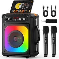 Karaoke Machine, Portable Bluetooth Speaker with 2 Wireless Microphones for A...