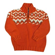 Osh Kosh B'gosh Fair Isle Sweater Boys Sz 4T Orange White 1/4 Zip Neck VGC