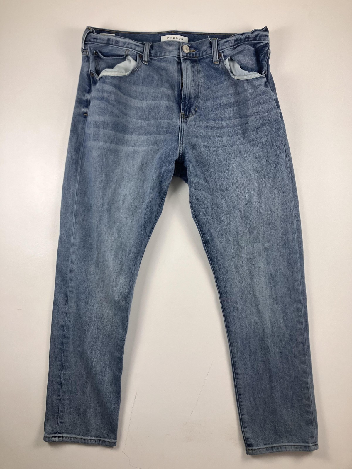 PacSun Jeans Mens 36x32 Light Wash Blue Slim Taper Tapered Leg Denim 5 Pocket