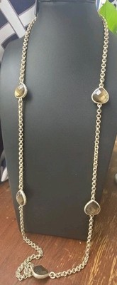 Ann Taylor LOFT Gold Tone Station Chain Necklace Bezel Stations 34 inches 