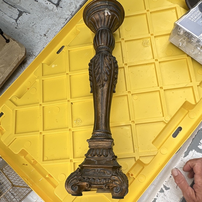 Ornate Baroque Metal Column Candle Holder, Antique Finish Brown/Gold, 1pk