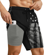 9 Inch Men Swim Trunks with Compression Breathable Liner Quick Dry Zipper Pocket