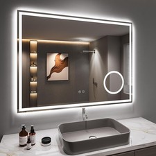 Bathroom Mirror with LED Lights & 3 Shaver Socket 3X Magnification Illuminated