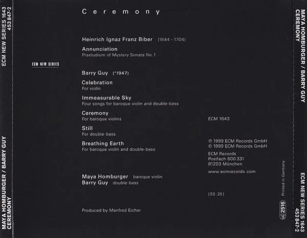 Maya Homburger / Barry Guy Ceremony CD Album 019 - Bild 3 von 3