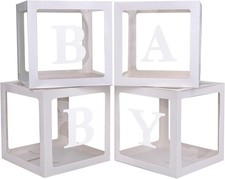 PABUES Baby Boxes with 4 PCS Letters for Baby Shower White Clear Balloon Box ...