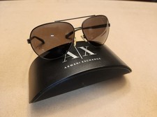 Armani Exchange Aviator Sunglasses Black Metal Frame Brown Lens with Case