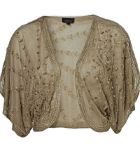 TOPSHOP GOLD SHRUG SEQUINS BEADS BOLERO CAPE KIMONO JACKET 20’s FLAPPER VTG UK10