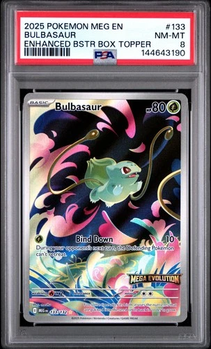 2025 POKEMON MEG EN-MEGA EVOLUTION ENHANCED BOOSTER BOX TOPPER BULBASAUR PSA 8