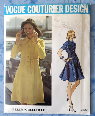 Vintage 1970s Vogue 2820 Belinda Bellville Mod Dress Sewing Pattern 16 UNCUT