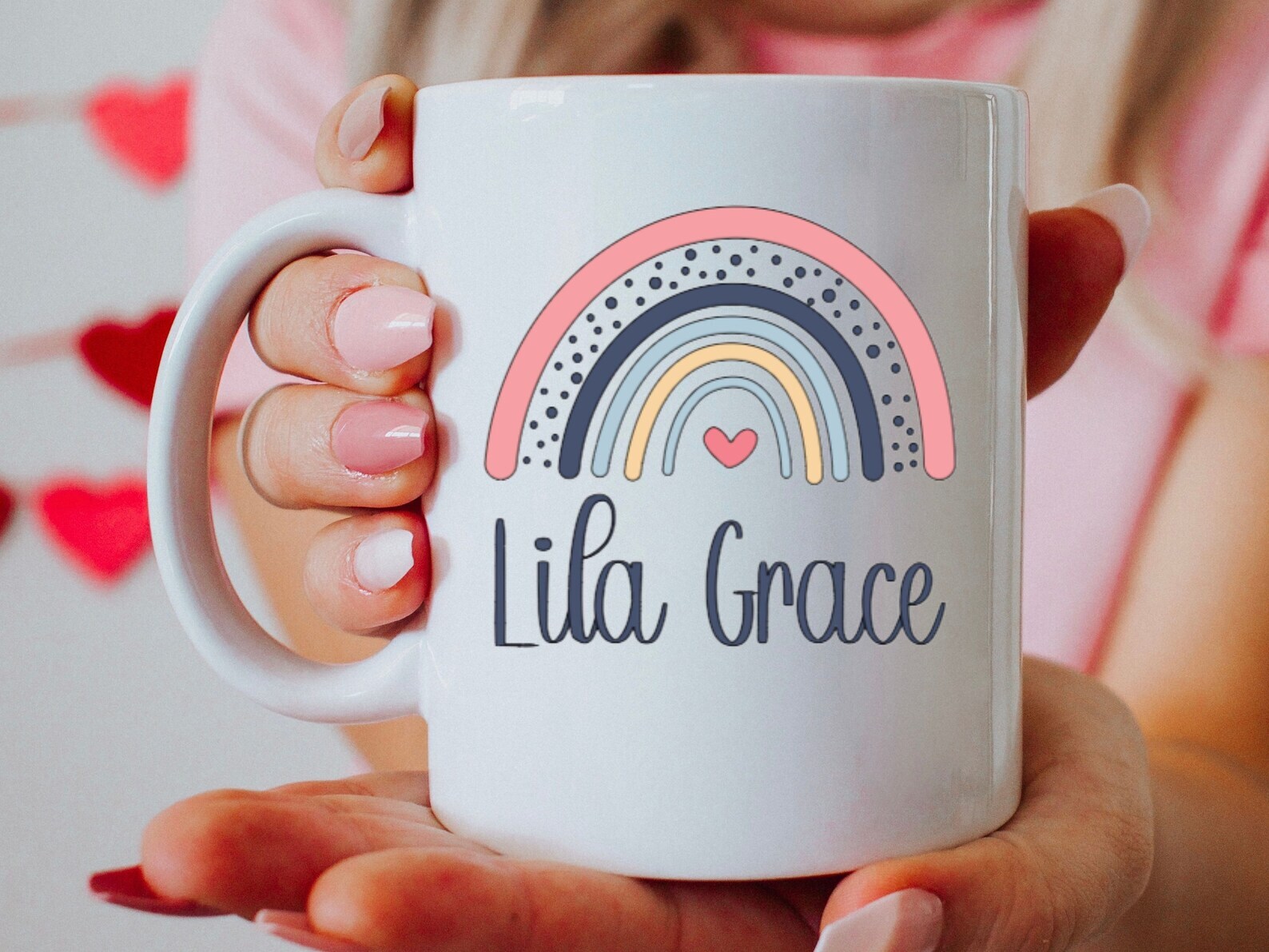 Boho Rainbow Personalized Mug For Girls Valentine Gift 11 Oz