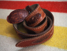 VTG Brown Leather Tooled Western Cowboy Faux Crocodile Alligator Belt 42W