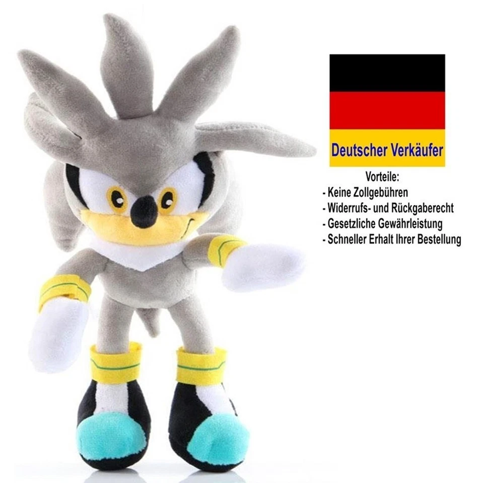K.A. C24 - Plüsch Figur Sonic Hedgehog Igel Silver Grau 28 cm Plüschtier Stofftier