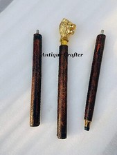 Vintage Solid Brass lion Head Handle Vintage Wooden Walking Stick Cane