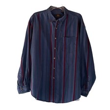 Route 66 Striped Shirt XL Long Sleeve Button Down Striped Twill Retro Blue