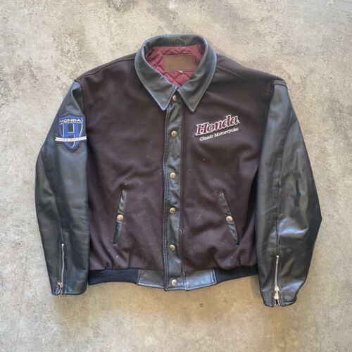 Vintage 90s Troy Lee Designs Honda Leather Letterman Jacket Rare Big Logo XXL - Afbeelding 1 van 10