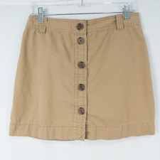 J Crew Y2K Button Front Cotton Khaki Mini Skirt Size 4 Tan Preppy Twee Academia
