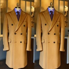 Brown Men's Long Overcoat Cashmere Double Breasted Winner Outdoor Warm Coat