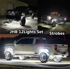 JHB 12PCS Pure WHITE 【Strobes】LED Underbody Rock Lights Kit for Trucks Sandtoys