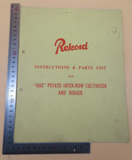 Rekord Instructions Parts List For Hak Potato Inter-Row Cultivator And Ridger PB