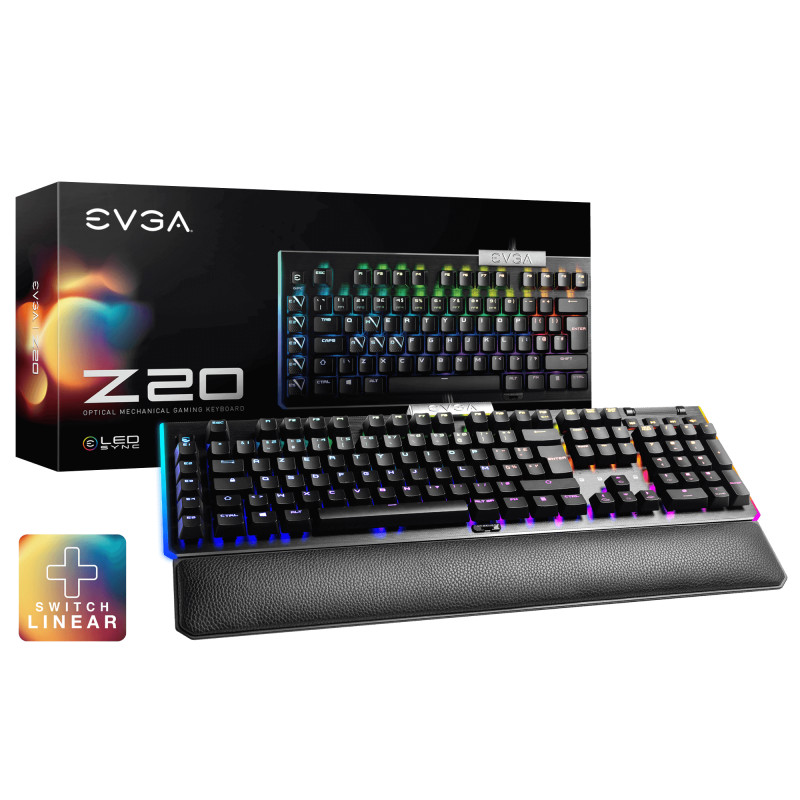 Clavier gamer mécanique EVGA Z20 RGB avec interrupteurs Light Strike Silver noir