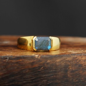 Authentic Natural Labradorite Ring 925 Sterling Silver Gold Plated Signet Men's Ring Gift