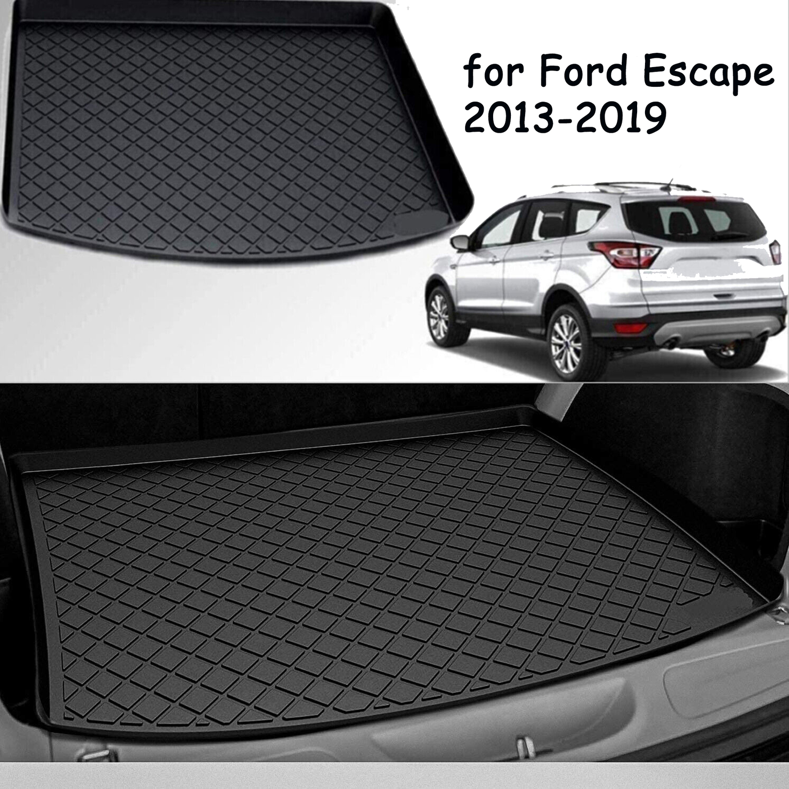 TPO Rear Black Cargo Trunk Tray Liner Floor Mat for Ford Escape 2013-2019