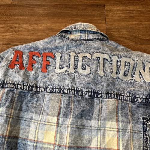 Affliction Black Premium Axle Grease Shirt Snap Buttons Distressed Plaid LARGE - Picture 11 of 12