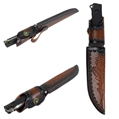 1X Carved PU Leather Belt Sheath Case Vertical Holster Universal for Blade Knife - Picture 4 of 5