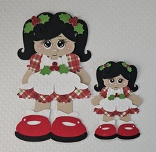 Christmas Girl Black Hair  Dolly Standing. Scrapbook, Card Making Paper Piecing
