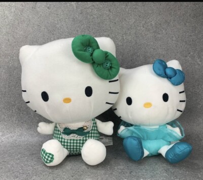 Hello Kitty Sega Prize grün kariert Gingham Herz Katze weiches Plüschtier Sanrio x 2