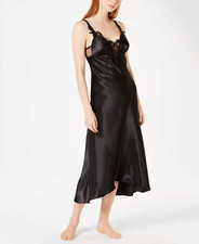 Nwt 66 Flora By Flora Nikrooz Black SATIN VENISE TRIM Chemise Long Nightgown XL