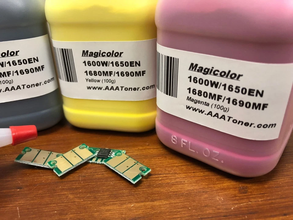 (100g x 4) Recarga de tóner para Konica Magicolor 1600/1650/1680/1690 MF + 4 chips Foto 4 de 4