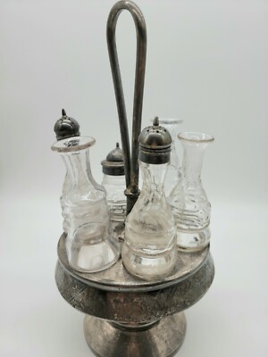 Antique Silverplate 6 Bottle Cruet Set Condiment Caddy | eBay