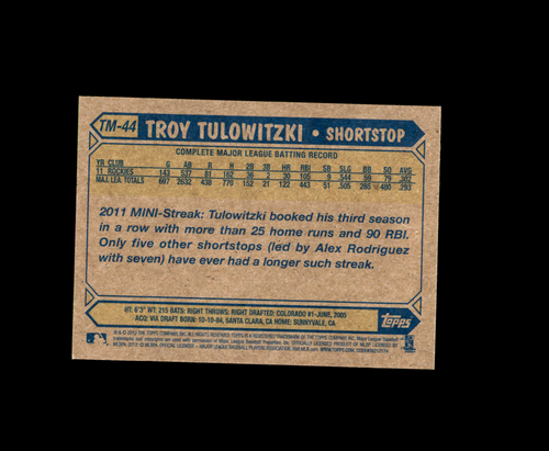 2012 Topps 1987 Topps Minis #TM44 Troy Tulowitzki Colorado Rockies - Picture 2 of 2