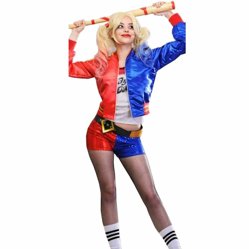 Ladies Womens Suicide Squad Cosplay Metallic Harley Bikers Quinn  Bomber Jacket - Image 3 of 3