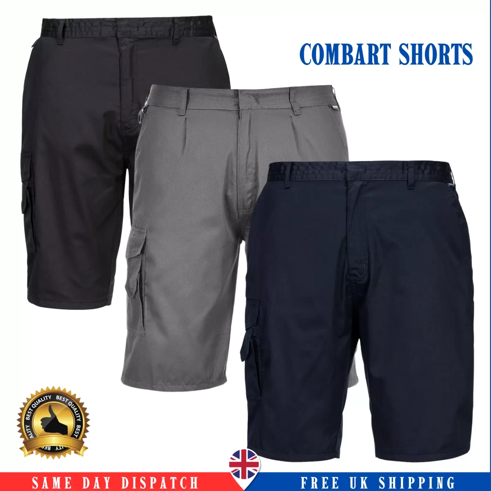 Portwest Mens Cargo Combat Shorts Half Elasticated Waist Summer Work Shorts S790