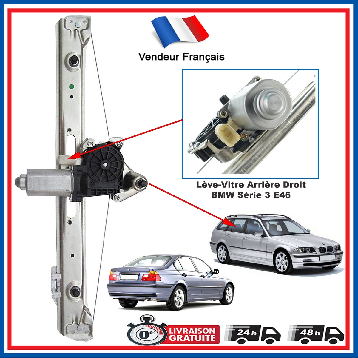 Alzacristallo Posteriore Destro Completo con Motore BMW E46 Serie