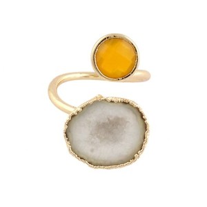 Authentic Natural Geode Druzy Mix Hydro Quartz Gold Plated Single Layer Adjustable Rings