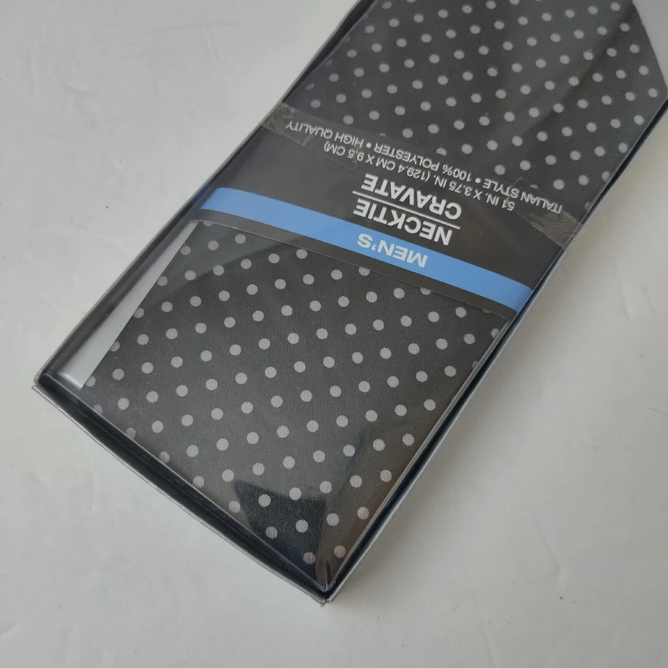 Gravata masculina de poliéster estilo italiano Greenbrier - Nova - Pontos e cheques cinza - Imagem 3 de 4