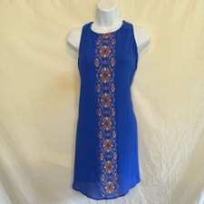 D-161 My Michelle Blue with Colorful Embroidered Detail Sleeveless MIDI Dress