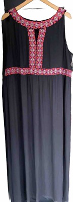 Catherine s Maxi Dress 3X Black Halter Top EmbroideredJerseyKnitEmpire Waist NWT